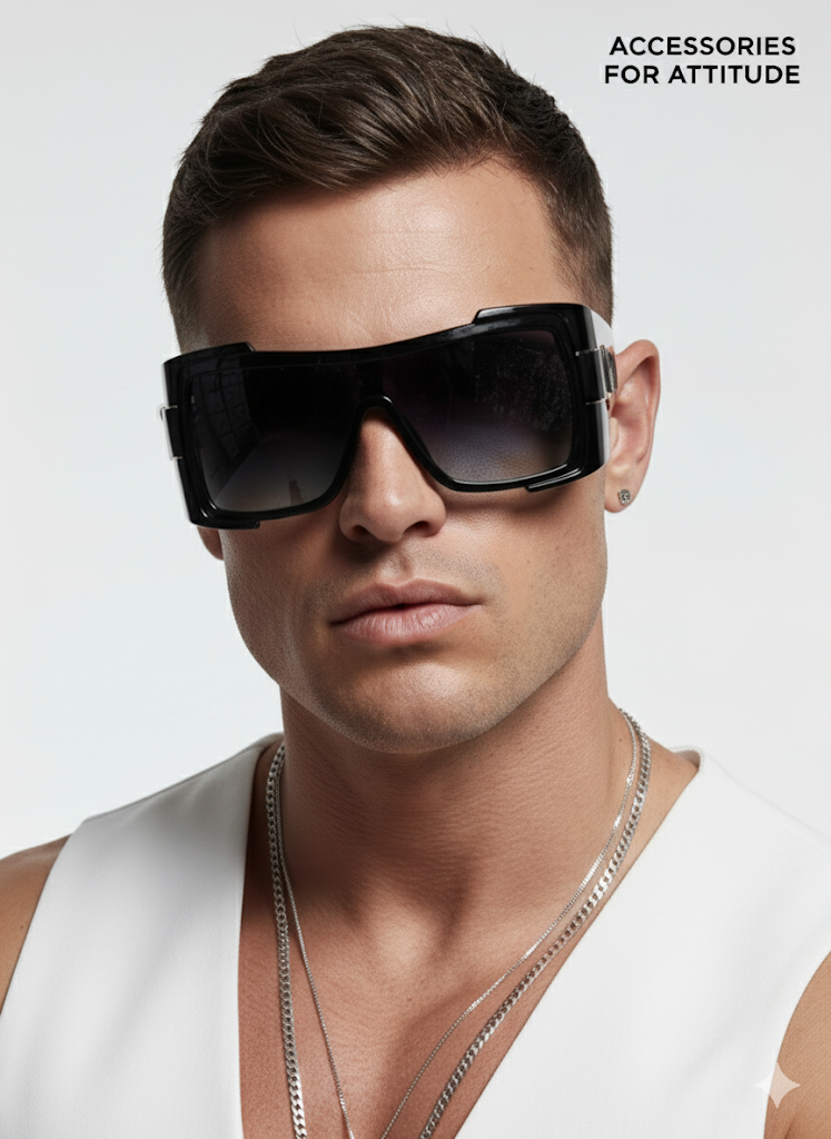 Fs44 1032 Oversized Futuristic Shield Sunglasses - Black Angular Frame