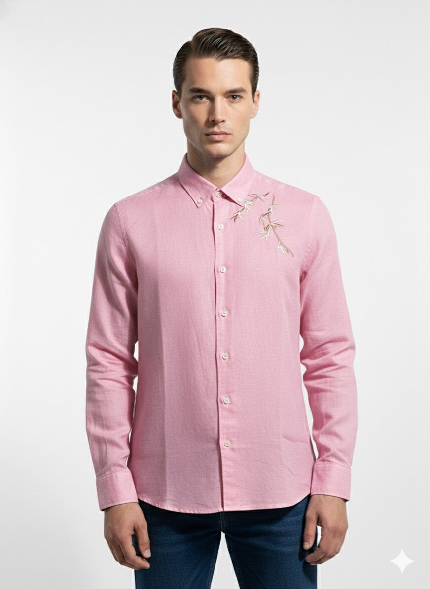 Fs44 5006 Linen shirt for men with light embroidery
