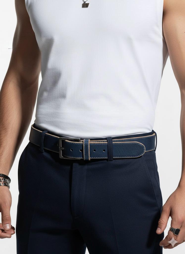 FS44 2034 Classic Dark Blue Dress Belt for Men