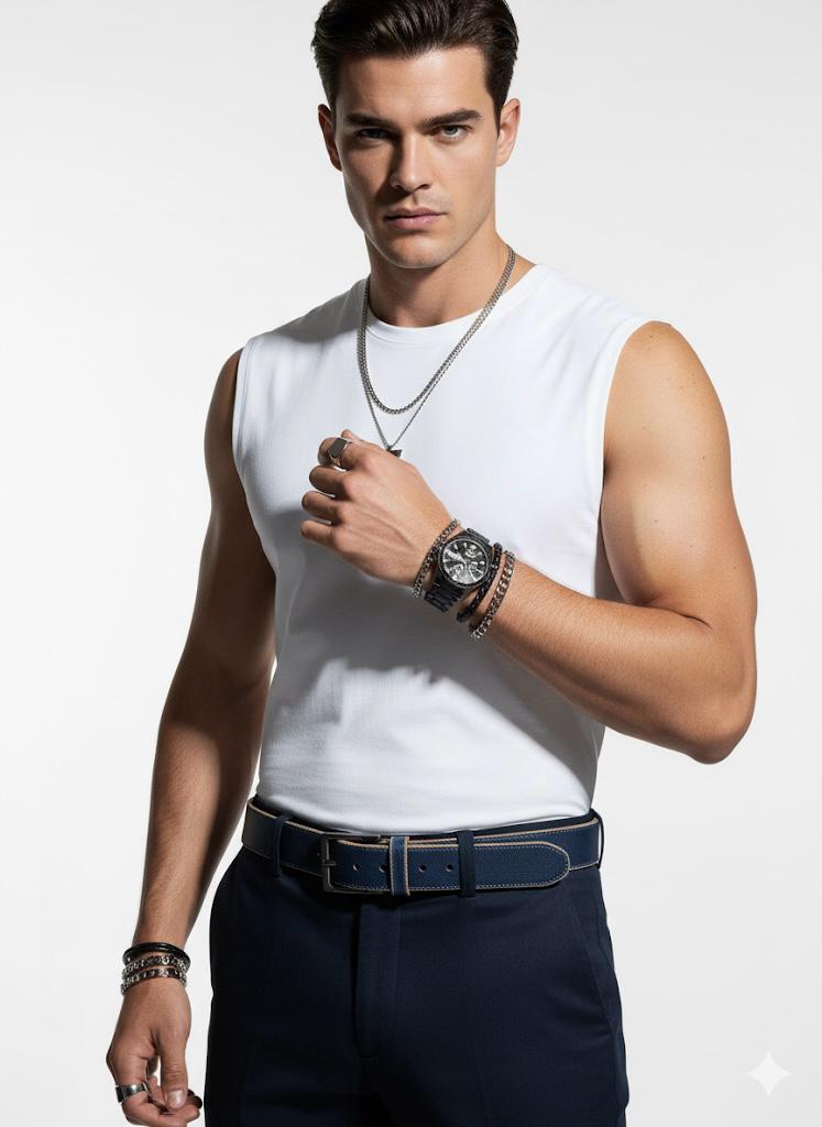 FS44 2034 Classic Dark Blue Dress Belt for Men