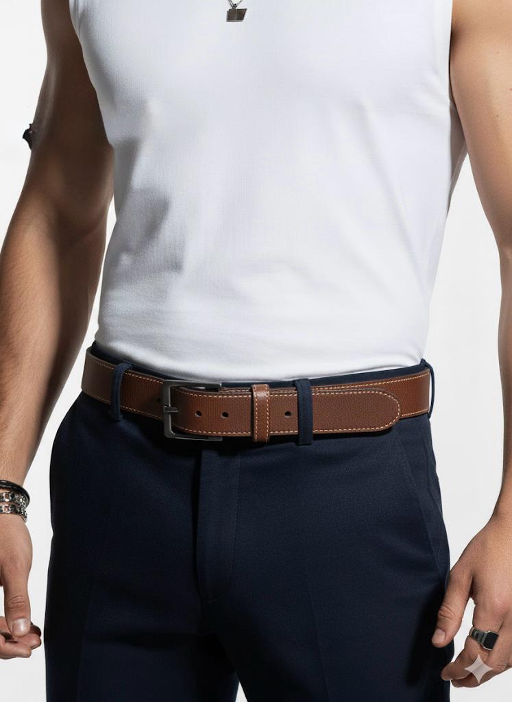 FS44 2035 Men's Classic Brown Leather Dress Belt with Gunmetal Buckle