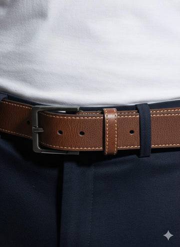FS44 2035 Men's Classic Brown Leather Dress Belt with Gunmetal Buckle