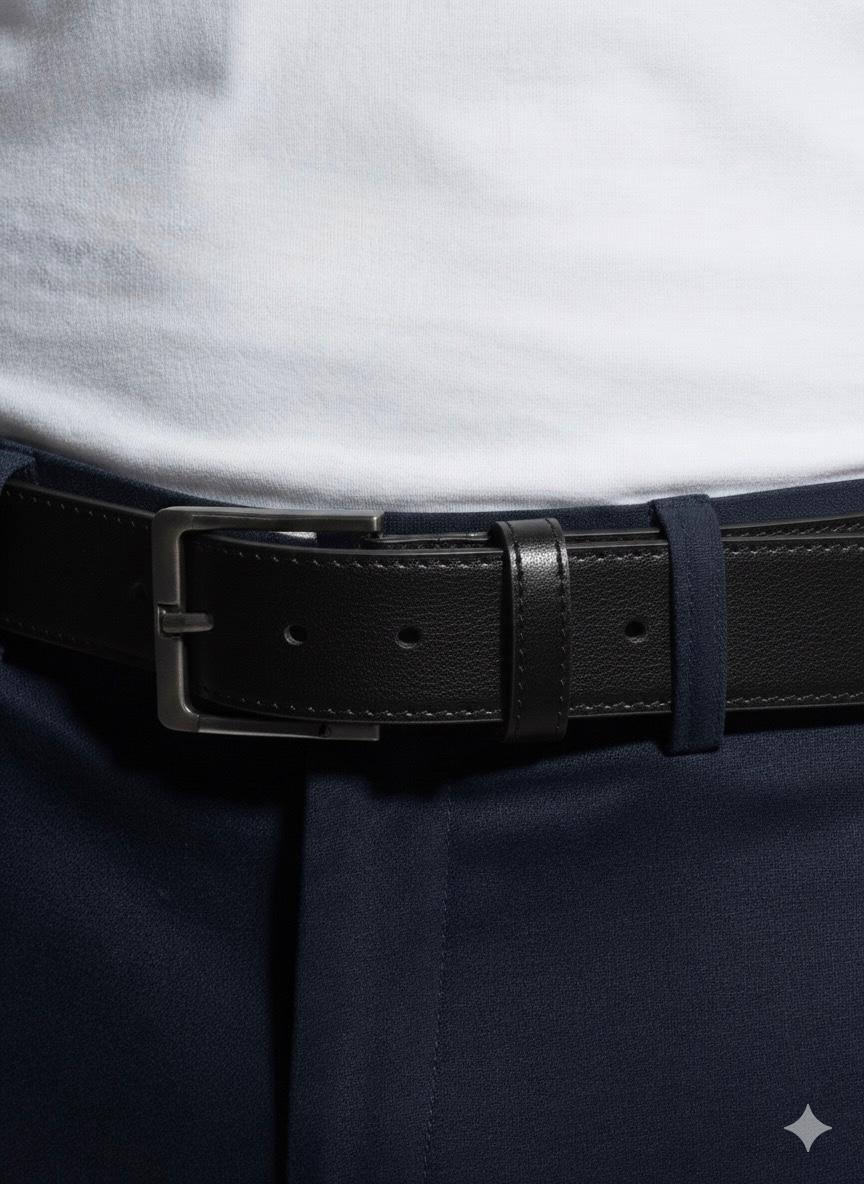 FS44 2036   Black Leather Belt with Gunmetal Buckle for Men